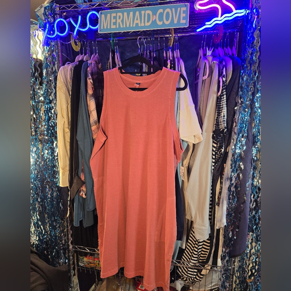 XXL NWT OLD NAVY Rusty Peach Dress 25-27"Ptp 41"Long 100 Cotton SOFT 2 Pckts - Picture 11 of 12